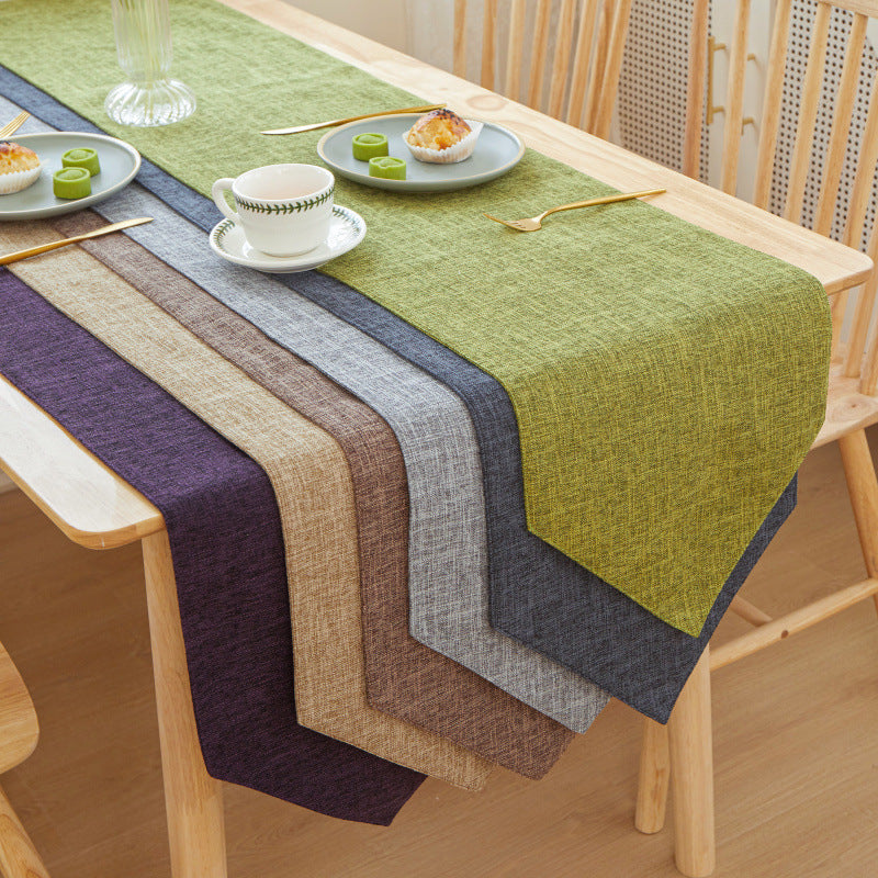 Textured Linen Table Runner Set, woven fabric runners in green, purple, beige, brown, gray, and charcoal tones