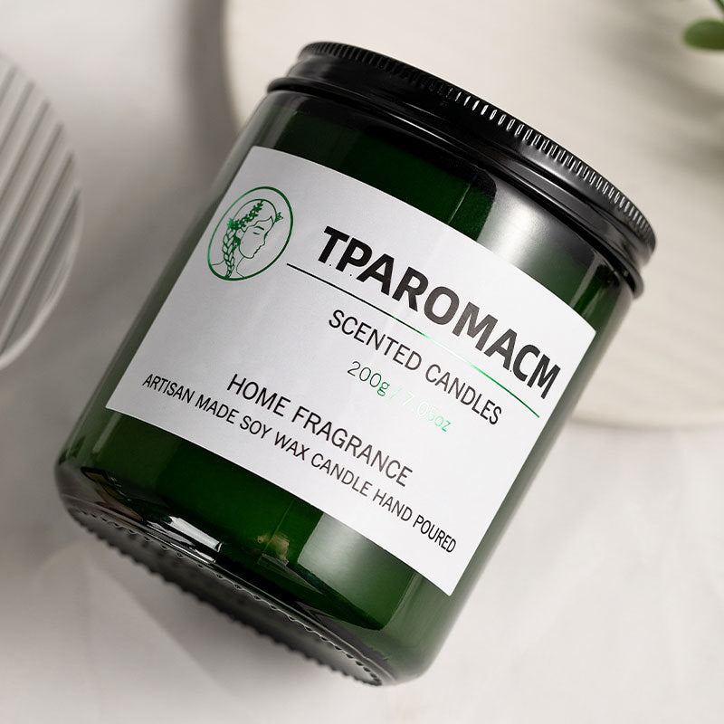 Green Glass Soy Scented Candle, 200g artisan hand-poured jar with clean burn and elegant home fragrance scent