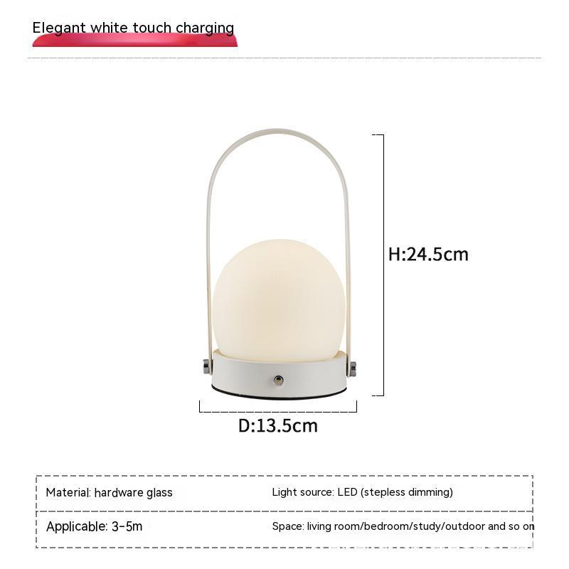 Modern Arc Table Lamp, white metal frame with frosted dome glass shade, touch control LED with dimmable lighting (24.5cm height, 13.5cm diameter)