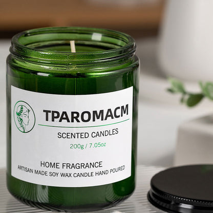 Green Glass Soy Scented Candle, 200g artisan hand-poured home fragrance candle with clean burn and soothing aroma