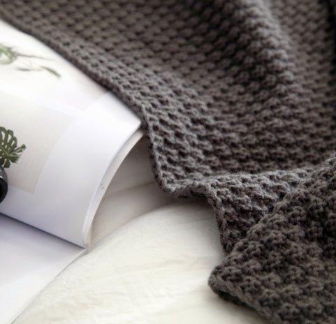 Textured Knit Throw Blanket, soft waffle weave fabric in charcoal gray tone for cozy and breathable comfort