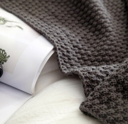 Textured Knit Throw Blanket, soft waffle weave fabric in charcoal gray tone for cozy and breathable comfort