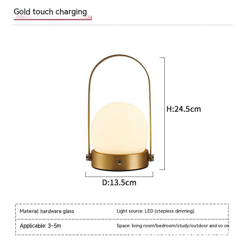 Modern Arc Table Lamp, gold metal frame with frosted dome glass shade, touch control LED with dimmable lighting (24.5cm height, 13.5cm diameter)