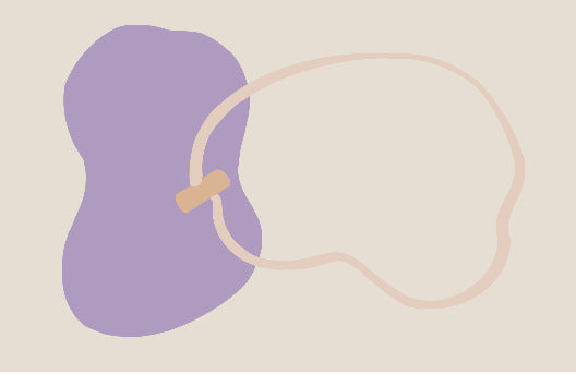 Abstract Organic Shape Rug, cream base with soft purple and beige freeform shapes and flowing outline