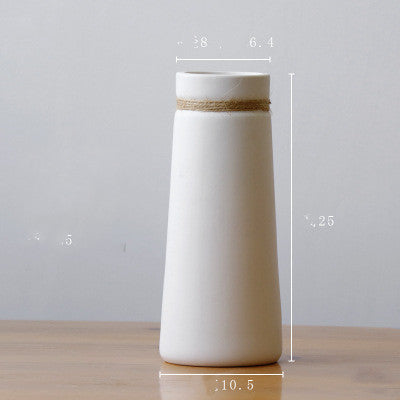 Minimal Rope Accent Vase, matte white ceramic with tapered silhouette and natural jute band detail
