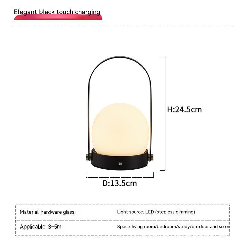 Modern Arc Table Lamp, black metal frame with frosted dome glass shade, touch control LED with dimmable lighting (24.5cm height, 13.5cm diameter)