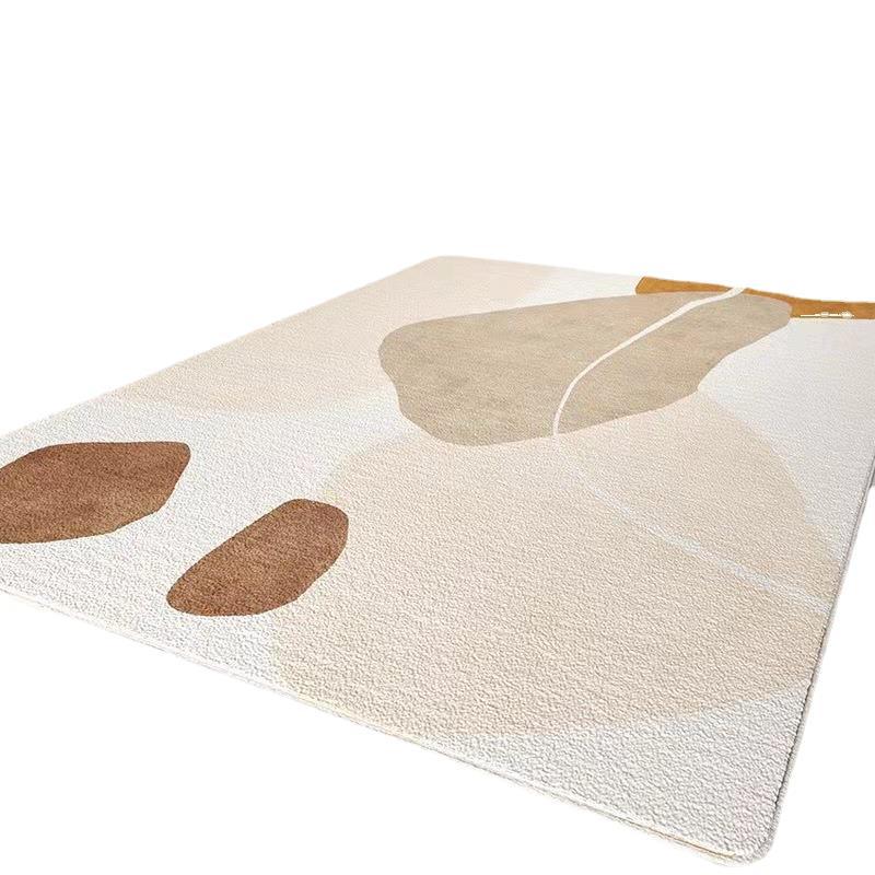 Abstract Neutral Area Rug, textured cream woven textile with organic shapes in beige and warm brown tones