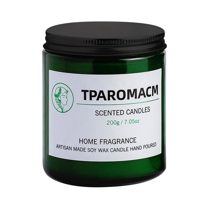 Green Glass Soy Scented Candle, 200g minimalist jar with clean burn and elegant long-lasting home fragrance