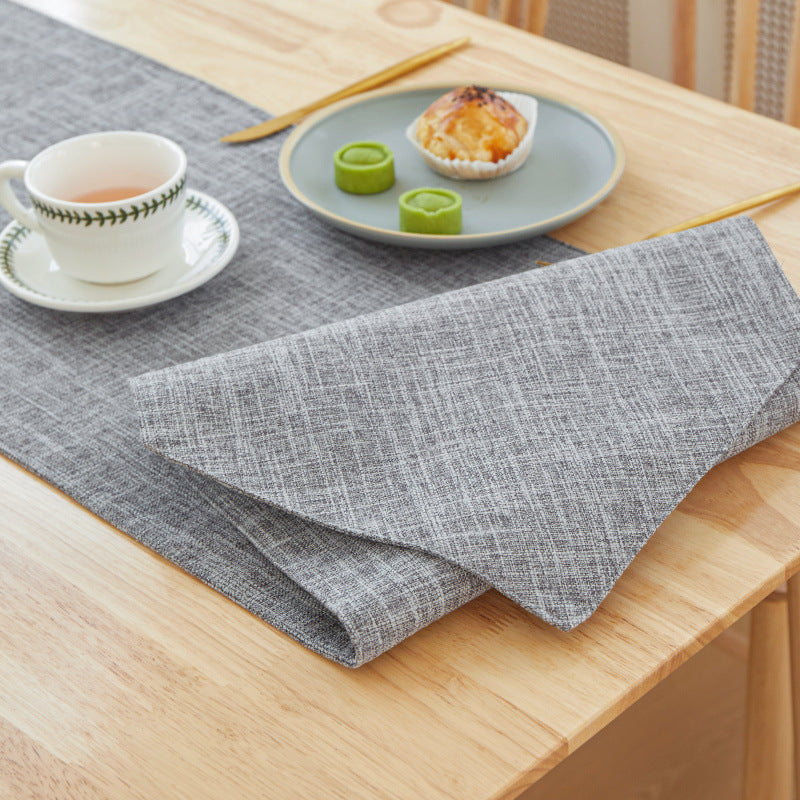 Textured Linen Table Runner, gray woven fabric with subtle crosshatch pattern and soft drape