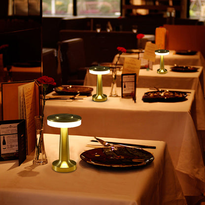 Modern LED Mushroom Table Lamp, cordless ambient table light with warm ring glow, ideal for restaurants and mood lighting