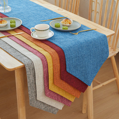 Textured Linen Table Runner Set, woven fabric runners in blue, red, mustard, orange, pink, beige, and gray tones