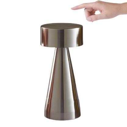 Modern Metal Mushroom Table Lamp, brushed silver finish with touch control cordless design