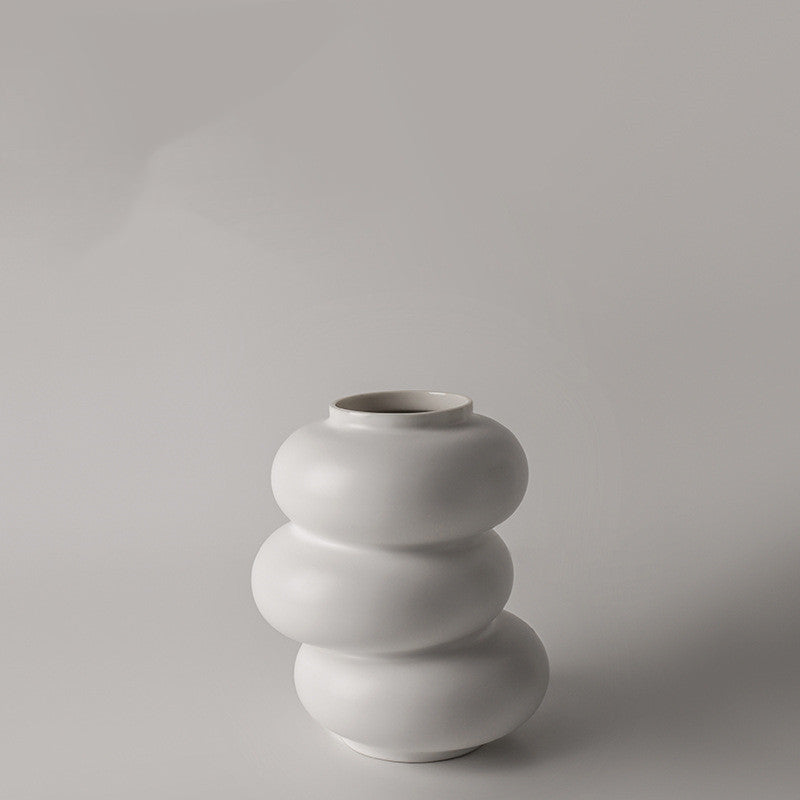 Triple Stack Orb Vase, matte white ceramic with smooth rounded tiered form