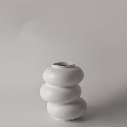 Triple Stack Orb Vase, matte white ceramic with smooth rounded tiered form