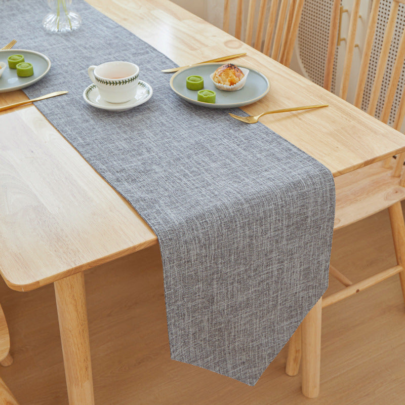 Textured Linen Table Runner, gray woven fabric with subtle crosshatch pattern and soft drape